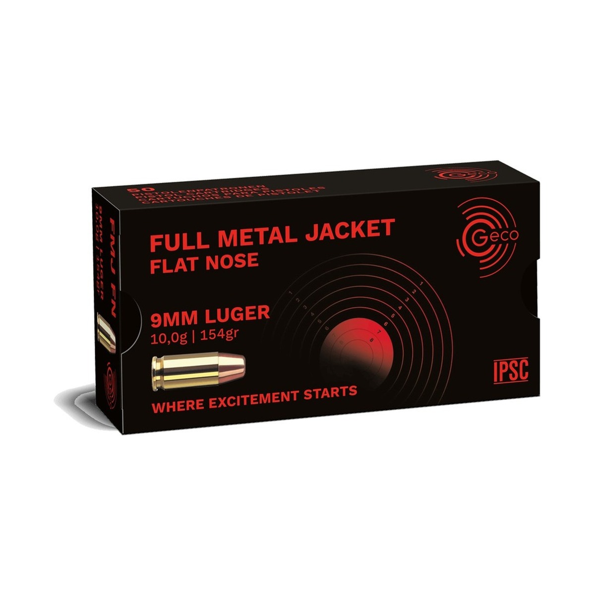 GECO - 9mm Luger - Full Metal Jacket Flat Nose (FMJ-FN) - 10,0 g / 154 grs - 50 Stück