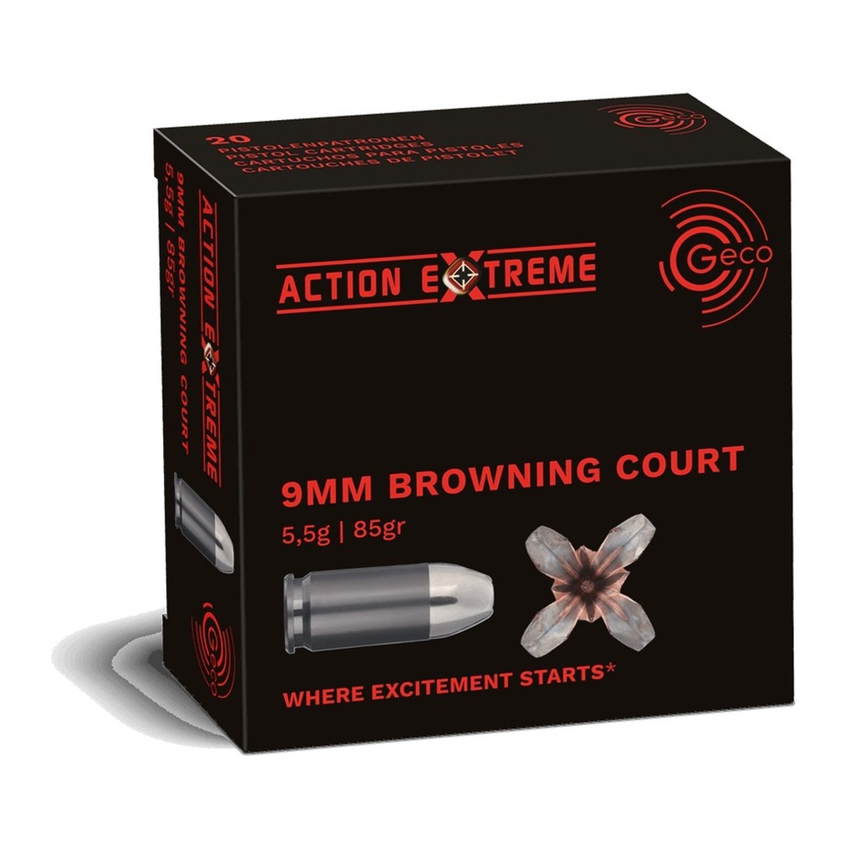 GECO - 9mm Browning Kurz - Action Extreme - 5,5 g / 85 grs - 20 Stück