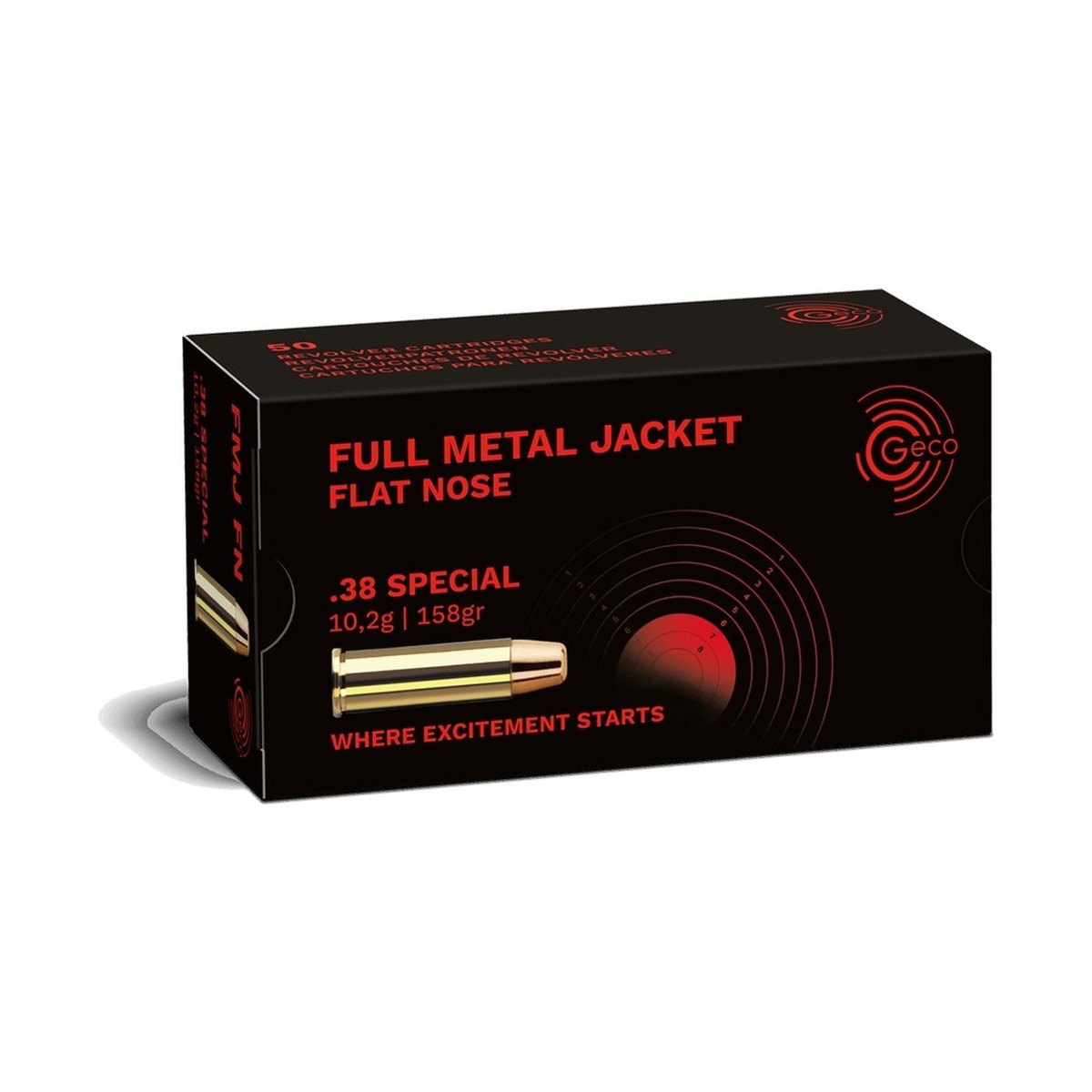 GECO - .38 - Full Metal Jacket Flat Nose (FMJ-FN) - 10,2 g / 158 grs - 50 Stück