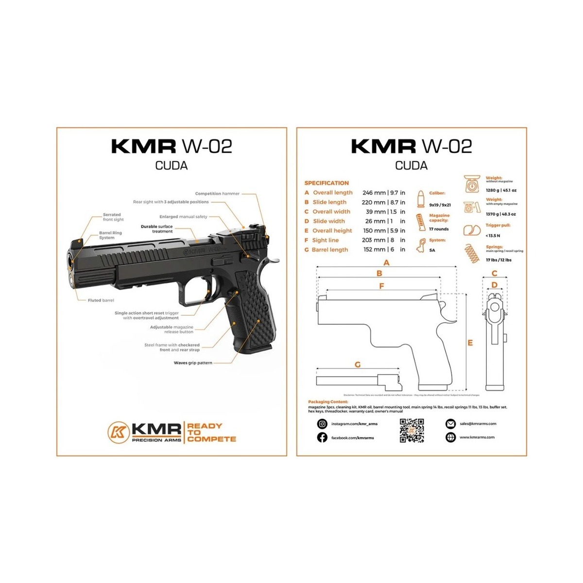KMR Precision Arms - KMR W-02 CUDA 6" - Optical Ready, 9mm Luger - Optics Ready